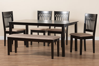 Baxton Studio - Genesis Dining Set in Beige/Dark Brown - RH389C-Sand/Dark Brown-6PC Dining Set view 10