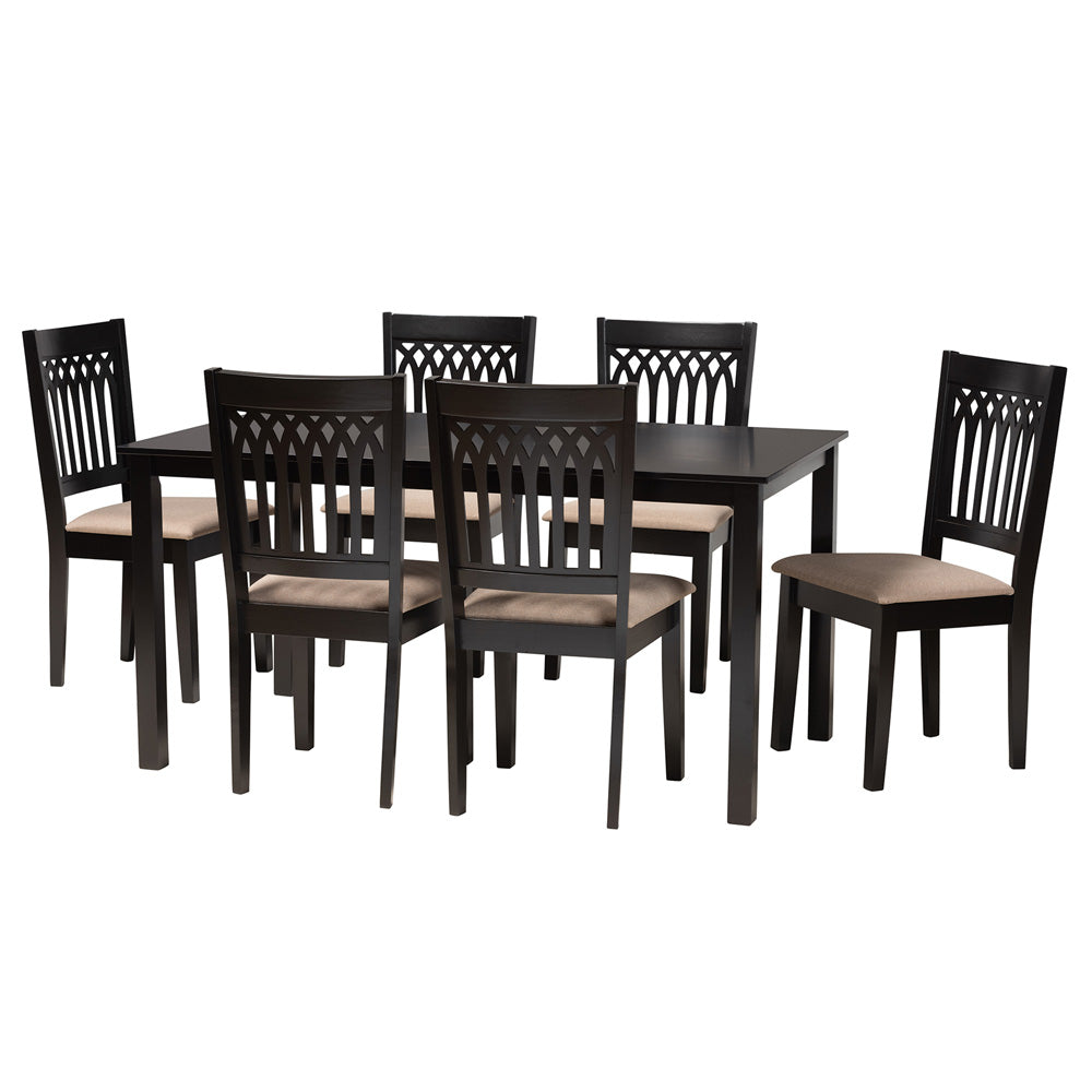 Baxton Studio - Genesis Dining Set in Beige/Dark Brown - RH389C-Sand/Dark Brown-7PC Dining Set view 1
