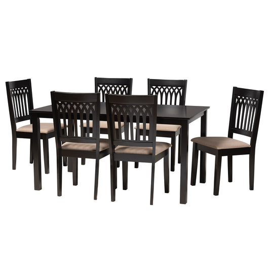 Baxton Studio - Genesis Dining Set in Beige/Dark Brown - RH389C-Sand/Dark Brown-7PC Dining Set view 1