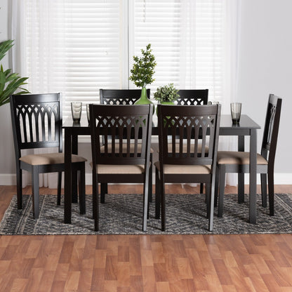 Baxton Studio - Genesis Dining Set in Beige/Dark Brown - RH389C-Sand/Dark Brown-7PC Dining Set view 8