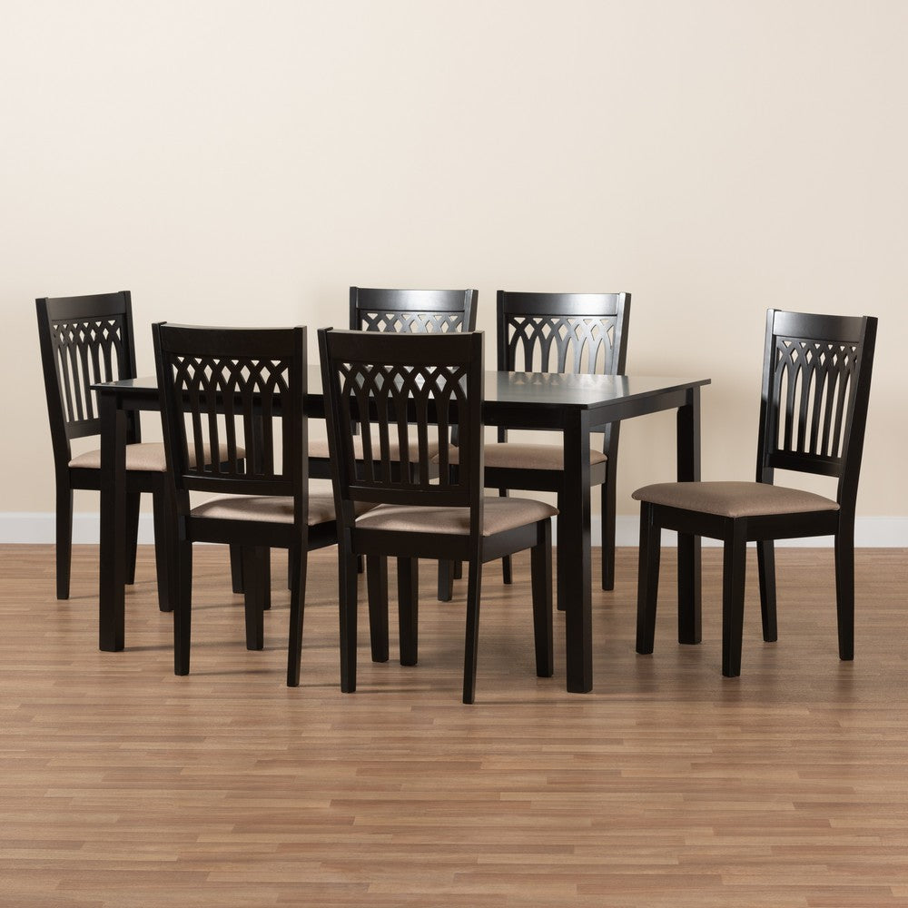 Baxton Studio - Genesis Dining Set in Beige/Dark Brown - RH389C-Sand/Dark Brown-7PC Dining Set view 9