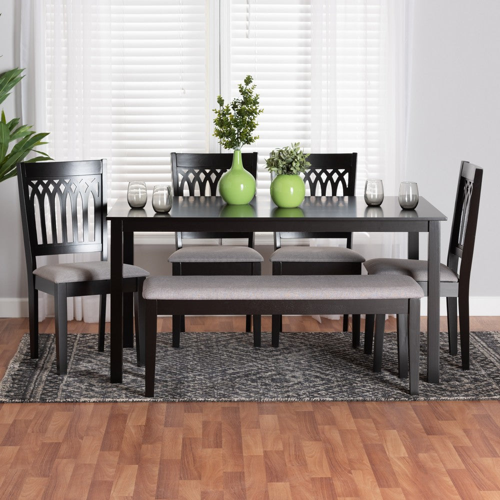 Baxton Studio - Genesis Dining Set in Grey/Dark Brown - RH389C-Grey/Dark Brown-6PC Dining Set view 9