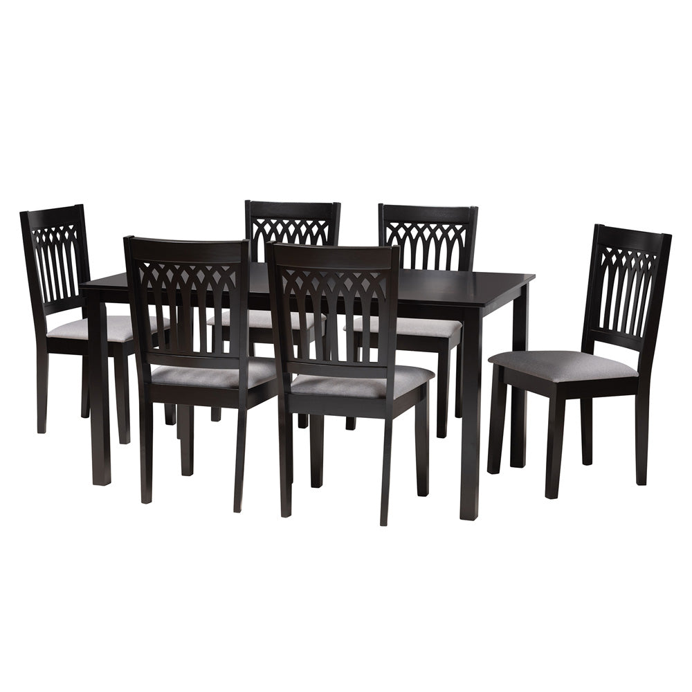 Baxton Studio - Genesis Dining Set in Grey/Dark Brown - RH389C-Grey/Dark Brown-7PC Dining Set view 1
