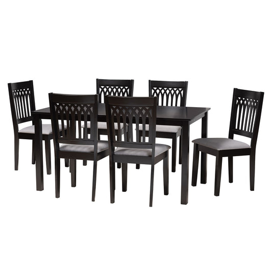Baxton Studio - Genesis Dining Set in Grey/Dark Brown - RH389C-Grey/Dark Brown-7PC Dining Set view 1