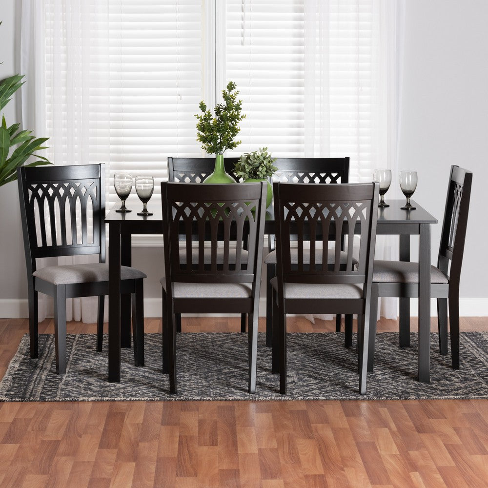 Baxton Studio - Genesis Dining Set in Grey/Dark Brown - RH389C-Grey/Dark Brown-7PC Dining Set view 8