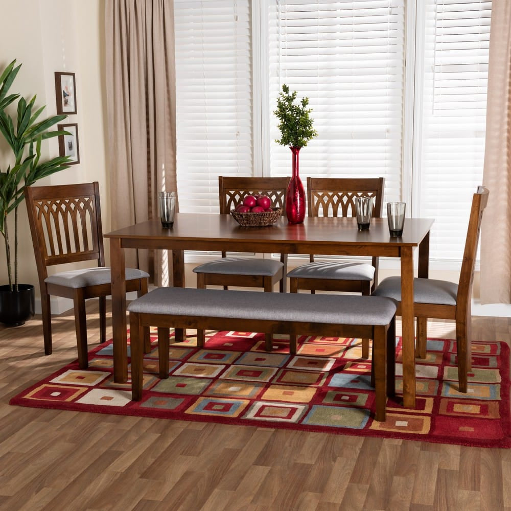 Baxton Studio - Genesis Dining Set in Grey/Walnut Brown - RH389C-Grey/Walnut-6PC Dining Set view 9