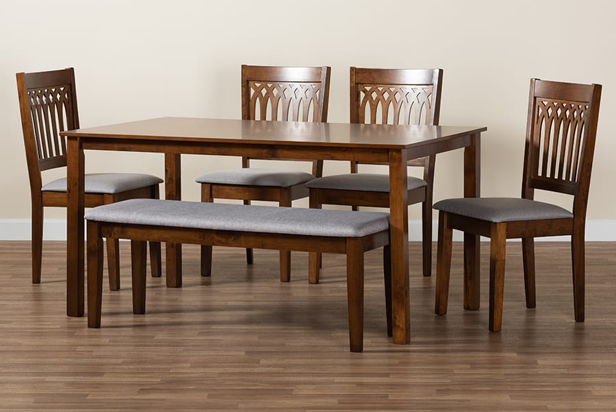 Baxton Studio - Genesis Dining Set in Grey/Walnut Brown - RH389C-Grey/Walnut-6PC Dining Set view 10