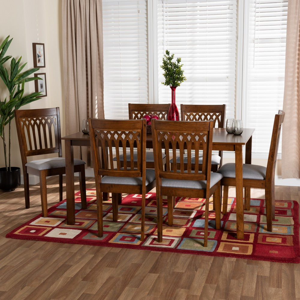 Baxton Studio - Genesis Dining Set in Grey/Walnut Brown - RH389C-Grey/Walnut-7PC Dining Set view 8