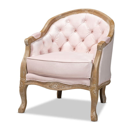 Baxton Studio - Genevieve Chair in Light Pink/Oak - TSF7766-Light Pink-CC view 1