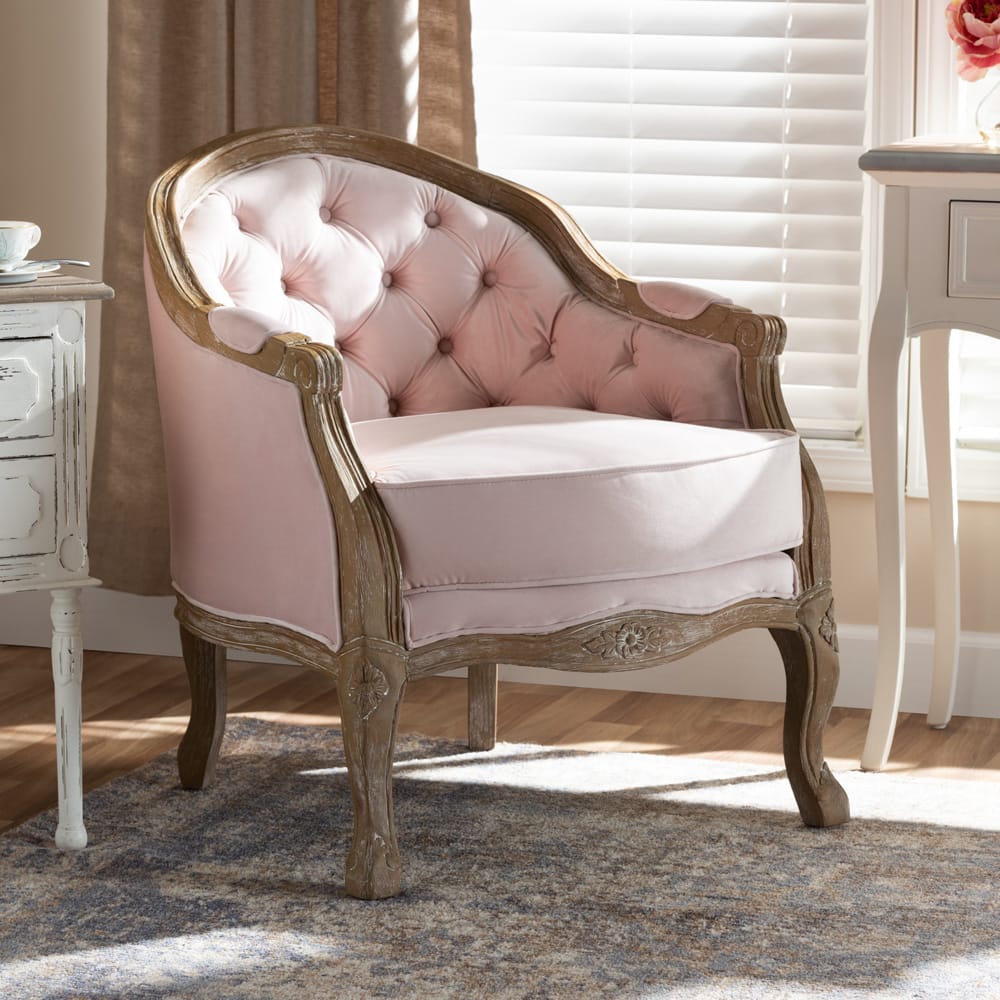 Baxton Studio - Genevieve Chair in Light Pink/Oak - TSF7766-Light Pink-CC view 8