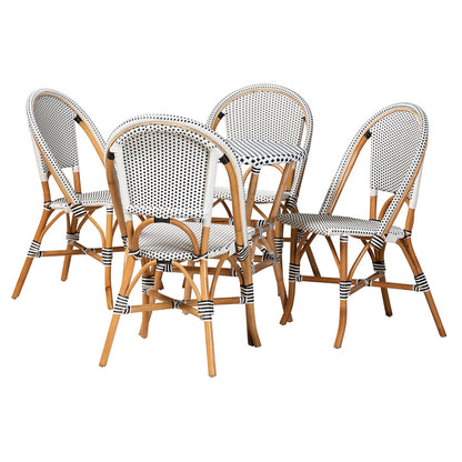 Baxton Studio - Genica Dining Set in Black/White/Brown - Myrthe-Rattan-5PC Dining Set view 1