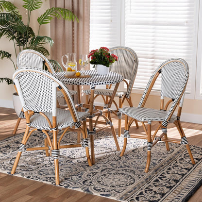 Baxton Studio - Genica Dining Set in Black/White/Brown - Myrthe-Rattan-5PC Dining Set view 8