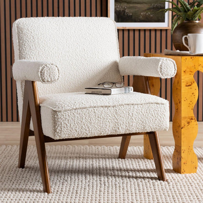 Baxton Studio - Georgina Accent Chair in Cream/Walnut Brown - BBT8074-Cream-CC view 8