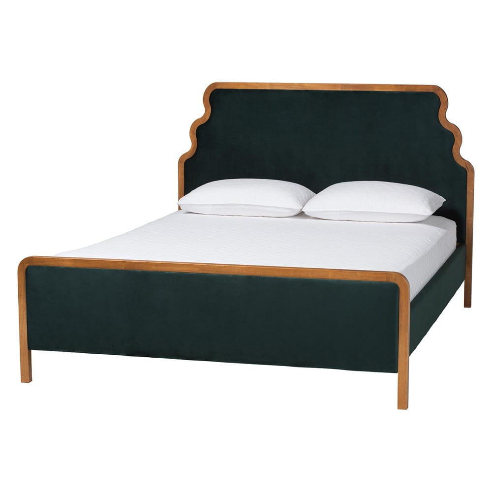 Baxton Studio - Gerianne Queen Size Bed in Green/Walnut Brown - BBT61381-Green 26/Walnut-Queen view 1