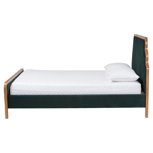 Baxton Studio - Gerianne Queen Size Bed in Green/Walnut Brown - BBT61381-Green 26/Walnut-Queen view 2