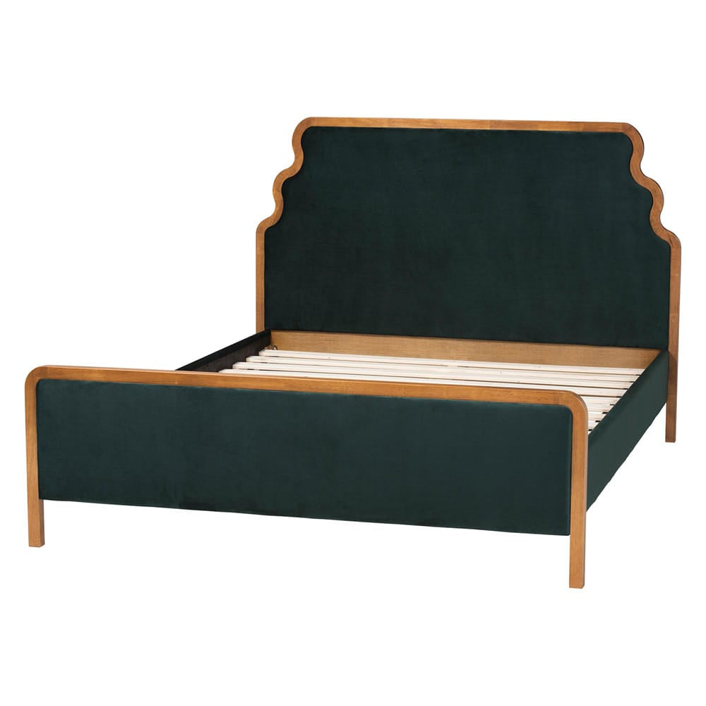 Baxton Studio - Gerianne Queen Size Bed in Green/Walnut Brown - BBT61381-Green 26/Walnut-Queen view 3