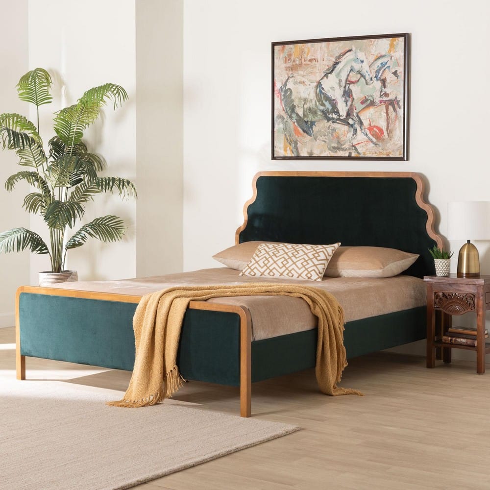 Baxton Studio - Gerianne Queen Size Bed in Green/Walnut Brown - BBT61381-Green 26/Walnut-Queen view 7