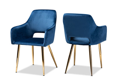 Baxton Studio - Germaine Dining Chair Set of 2 - DC144-Navy Blue Velvet/Gold-DC view 1