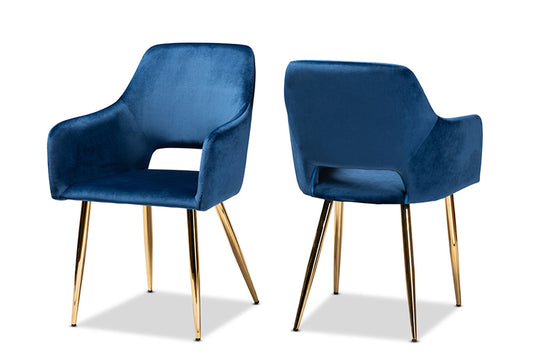 Baxton Studio - Germaine Dining Chair Set of 2 - DC144-Navy Blue Velvet/Gold-DC view 1