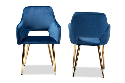 Baxton Studio - Germaine Dining Chair Set of 2 - DC144-Navy Blue Velvet/Gold-DC view 2