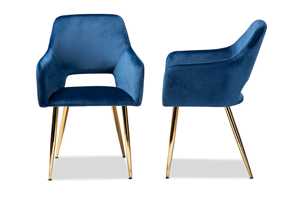 Baxton Studio - Germaine Dining Chair Set of 2 - DC144-Navy Blue Velvet/Gold-DC view 3