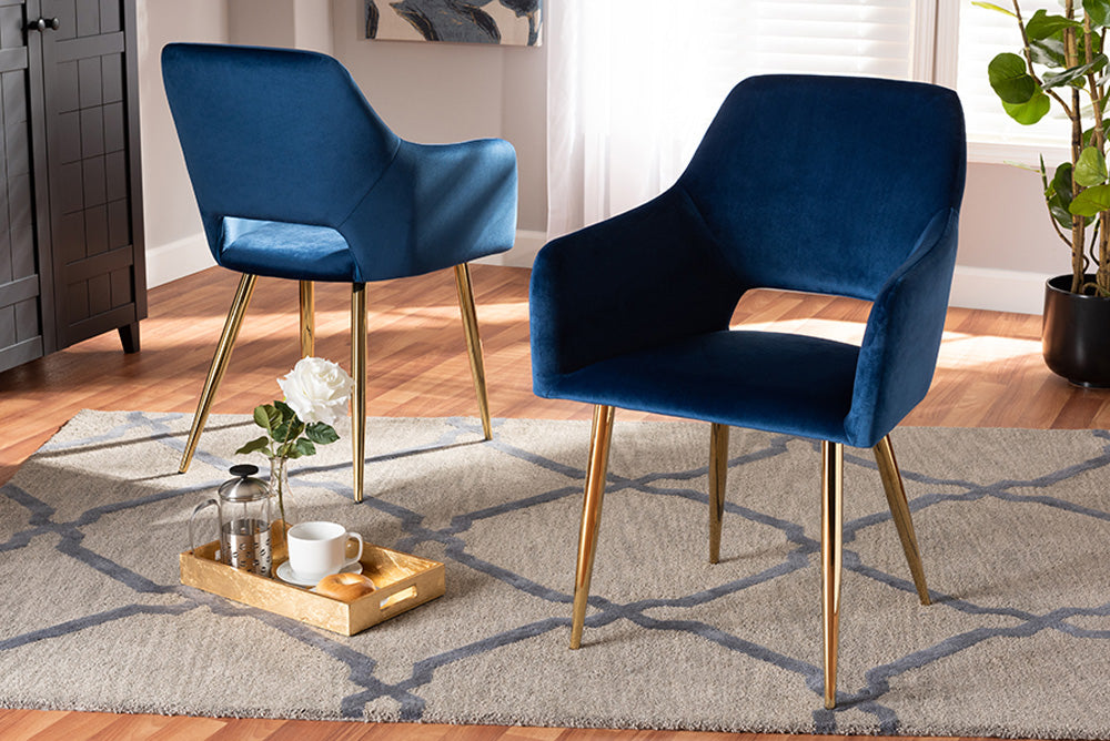 Baxton Studio - Germaine Dining Chair Set of 2 - DC144-Navy Blue Velvet/Gold-DC view 5