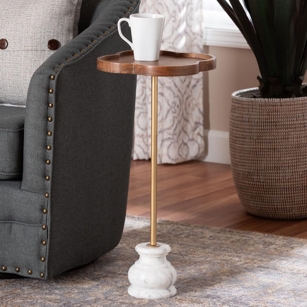 Baxton Studio - Gezana End Table in Marble White/Gold/Walnut Brown - FUR6893-Wood Tray-ET view 6