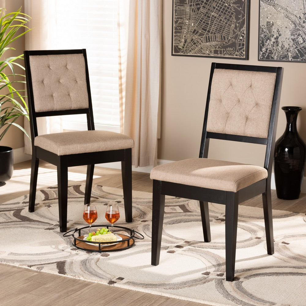Baxton Studio - Gideon Set of 2 Dining Chairs in Sand/Dark Brown - RH2083C-Sand/Dark Brown-DC-2PK view 7