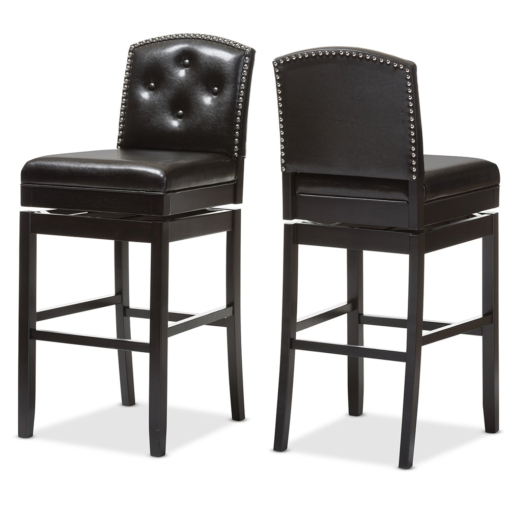 Baxton Studio - Ginaro Set of 2 Bar Stools in Dark Brown - BBT5220-Brown Stool view 2
