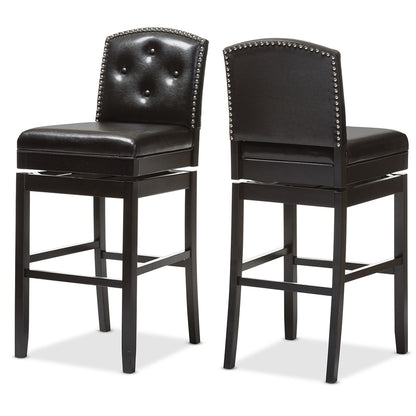 Baxton Studio - Ginaro Set of 2 Bar Stools in Dark Brown - BBT5220-Brown Stool view 2