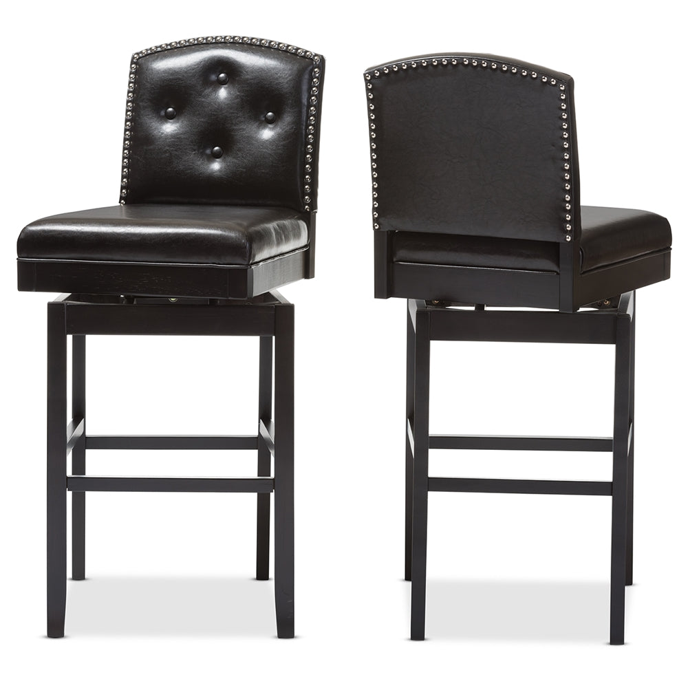 Baxton Studio - Ginaro Set of 2 Bar Stools in Dark Brown - BBT5220-Brown Stool view 3