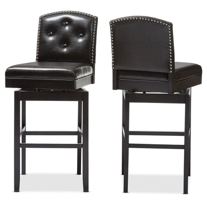 Baxton Studio - Ginaro Set of 2 Bar Stools in Dark Brown - BBT5220-Brown Stool view 3