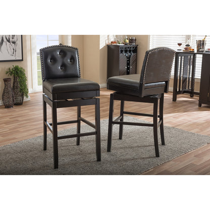 Baxton Studio - Ginaro Set of 2 Bar Stools in Dark Brown - BBT5220-Brown Stool view 4