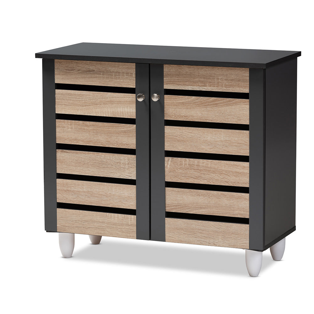 Baxton Studio - Gisela Shoe Cabinet in Oak/Dark Gray - SC865512M-Sonama Oak/Dark Grey-Shoe Cabinet view 1