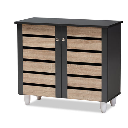 Baxton Studio - Gisela Shoe Cabinet in Oak/Dark Gray - SC865512M-Sonama Oak/Dark Grey-Shoe Cabinet view 1