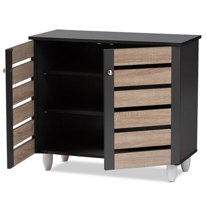 Baxton Studio - Gisela Shoe Cabinet in Oak/Dark Gray - SC865512M-Sonama Oak/Dark Grey-Shoe Cabinet view 2