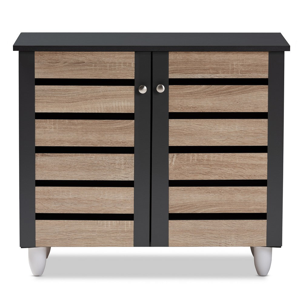Baxton Studio - Gisela Shoe Cabinet in Oak/Dark Gray - SC865512M-Sonama Oak/Dark Grey-Shoe Cabinet view 3