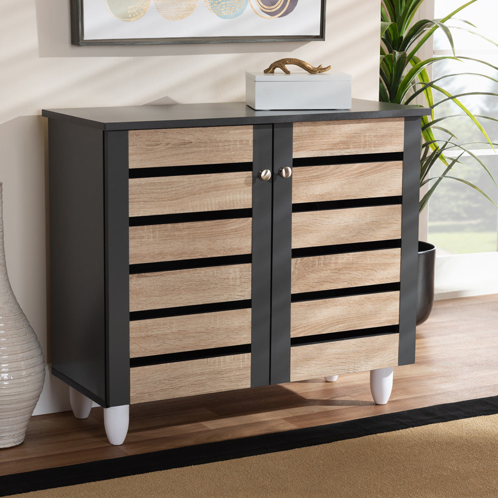 Baxton Studio - Gisela Shoe Cabinet in Oak/Dark Gray - SC865512M-Sonama Oak/Dark Grey-Shoe Cabinet view 6