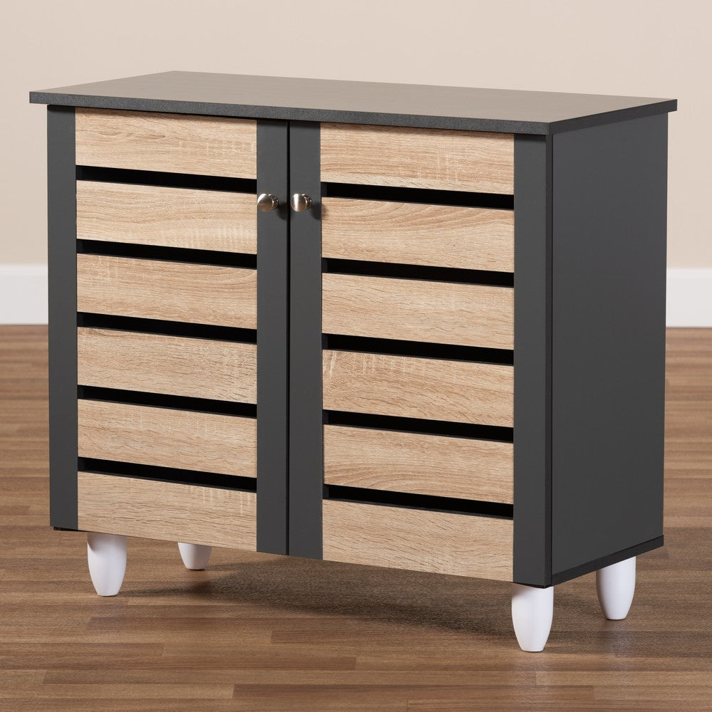Baxton Studio - Gisela Shoe Cabinet in Oak/Dark Gray - SC865512M-Sonama Oak/Dark Grey-Shoe Cabinet view 8
