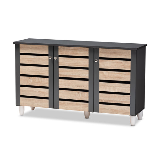 Baxton Studio - Gisela Shoe Cabinet in Oak/Dark Gray - SC865513M-Sonama Oak/Dark Grey-Shoe Cabinet view 1