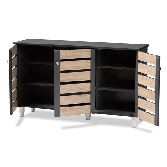 Baxton Studio - Gisela Shoe Cabinet in Oak/Dark Gray - SC865513M-Sonama Oak/Dark Grey-Shoe Cabinet view 2