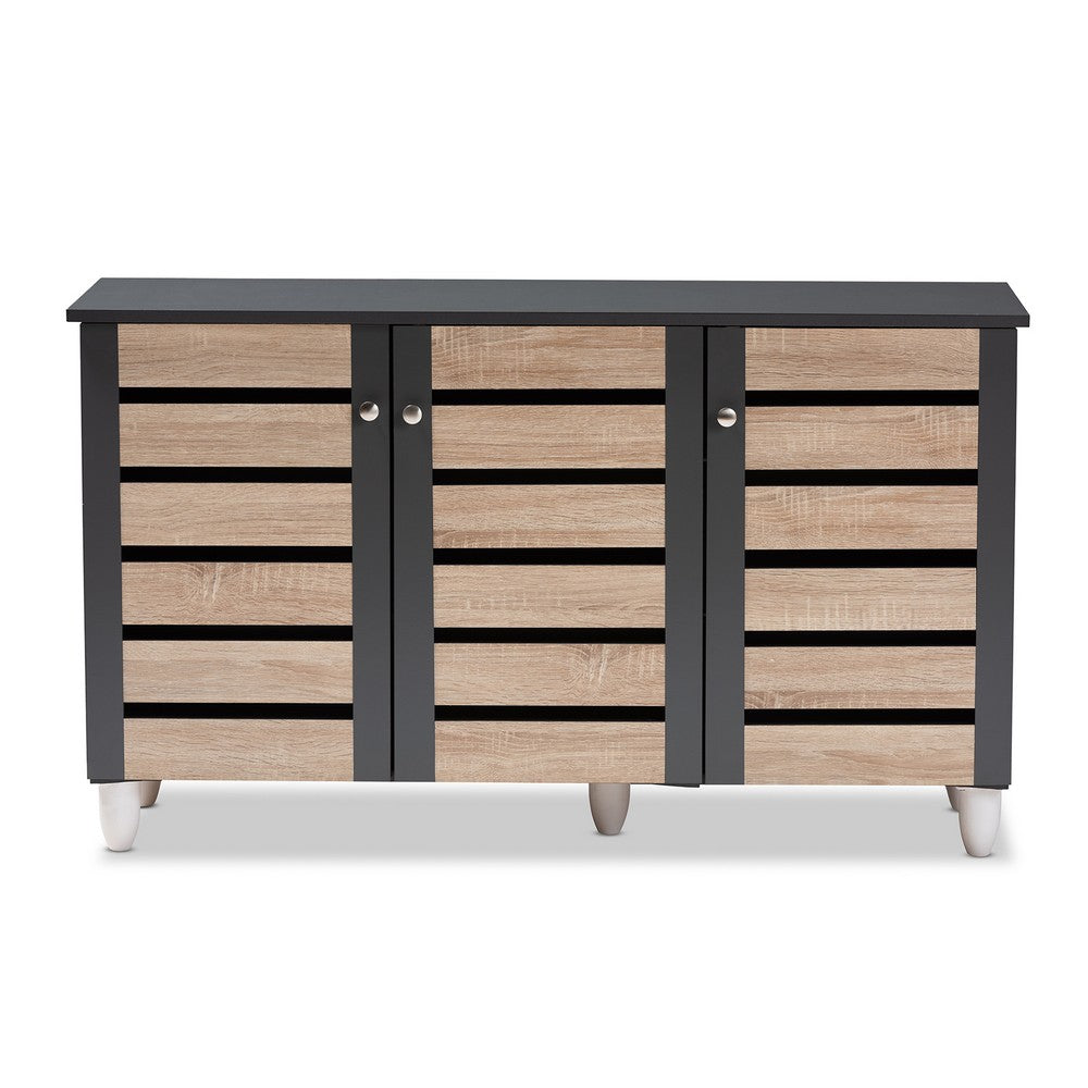 Baxton Studio - Gisela Shoe Cabinet in Oak/Dark Gray - SC865513M-Sonama Oak/Dark Grey-Shoe Cabinet view 3