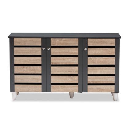 Baxton Studio - Gisela Shoe Cabinet in Oak/Dark Gray - SC865513M-Sonama Oak/Dark Grey-Shoe Cabinet view 3