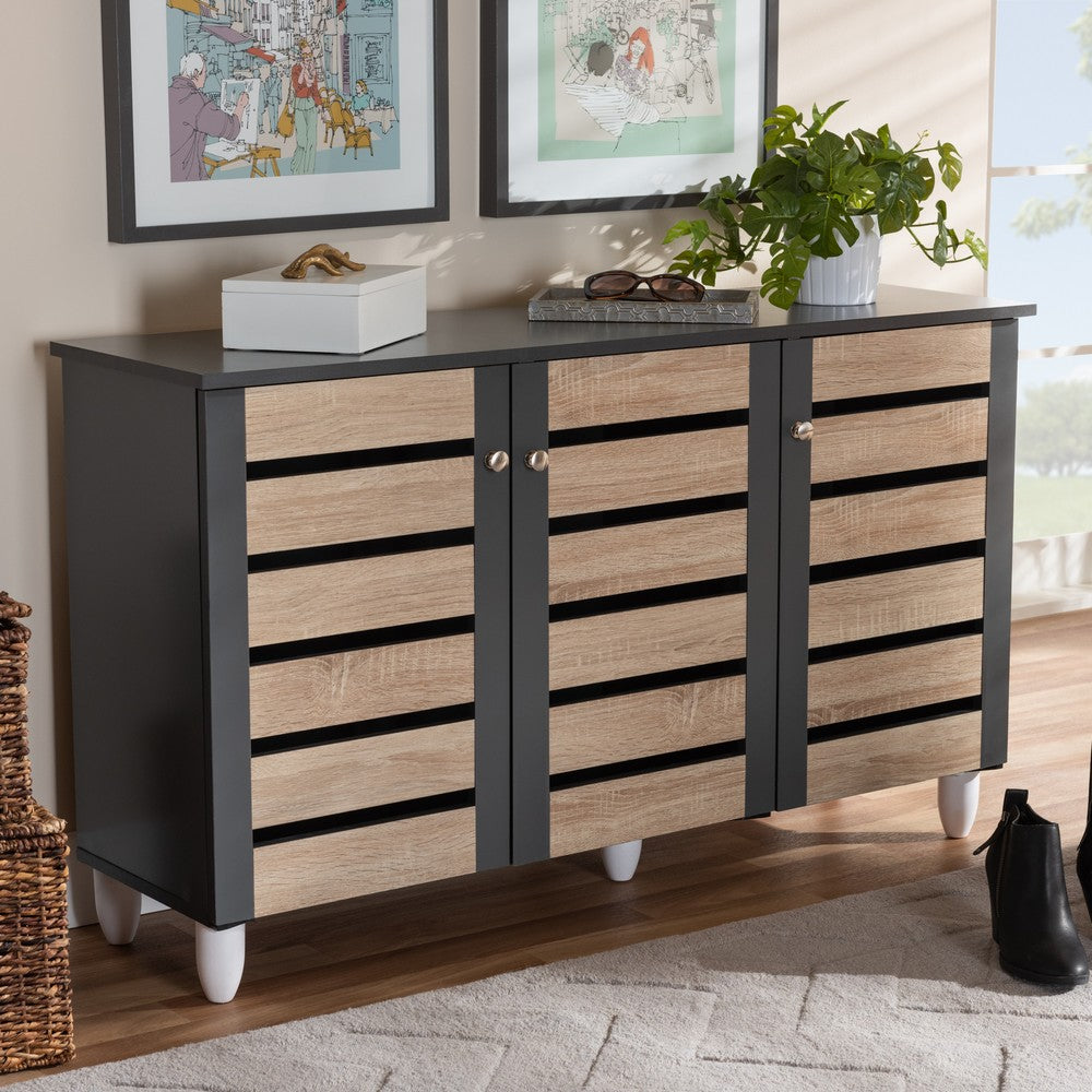 Baxton Studio - Gisela Shoe Cabinet in Oak/Dark Gray - SC865513M-Sonama Oak/Dark Grey-Shoe Cabinet view 7