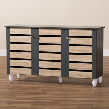 Baxton Studio - Gisela Shoe Cabinet in Oak/Dark Gray - SC865513M-Sonama Oak/Dark Grey-Shoe Cabinet view 9