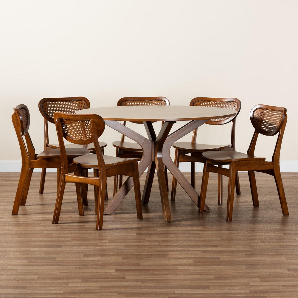 Baxton Studio - Giuliana Dining Set in Walnut Brown/Brown - RH253C-Walnut Rattan-Round-7PC Dining Set view 9
