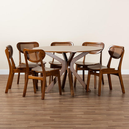 Baxton Studio - Giuliana Dining Set in Walnut Brown/Brown - RH253C-Walnut Rattan-Round-7PC Dining Set view 9