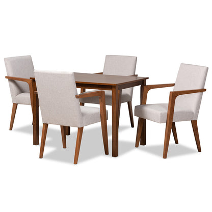 Baxton Studio - Glenda Dining Set in Greyish Beige/Walnut Brown - BBT5267-Greyish Beige/Walnut-5PC Dining Set view 1
