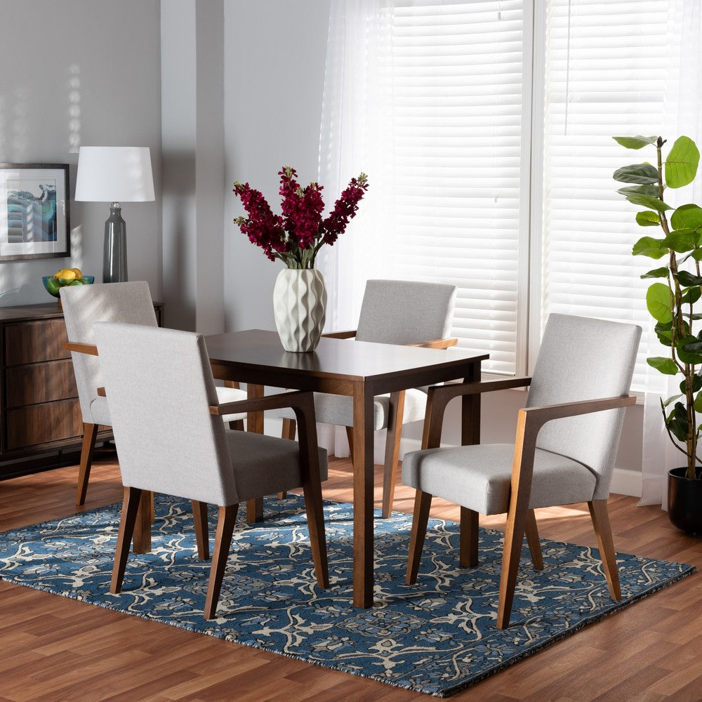 Baxton Studio - Glenda Dining Set in Greyish Beige/Walnut Brown - BBT5267-Greyish Beige/Walnut-5PC Dining Set view 7