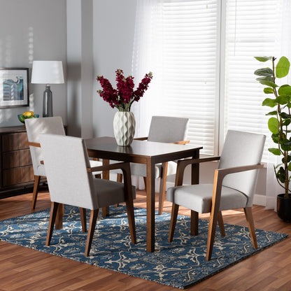 Baxton Studio - Glenda Dining Set in Greyish Beige/Walnut Brown - BBT5267-Greyish Beige/Walnut-5PC Dining Set view 7